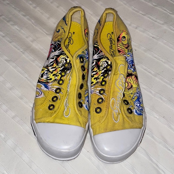 Ed Hardy | NWOT yellow slip on laceless koi shoes | size 6 - Picture 2 of 5